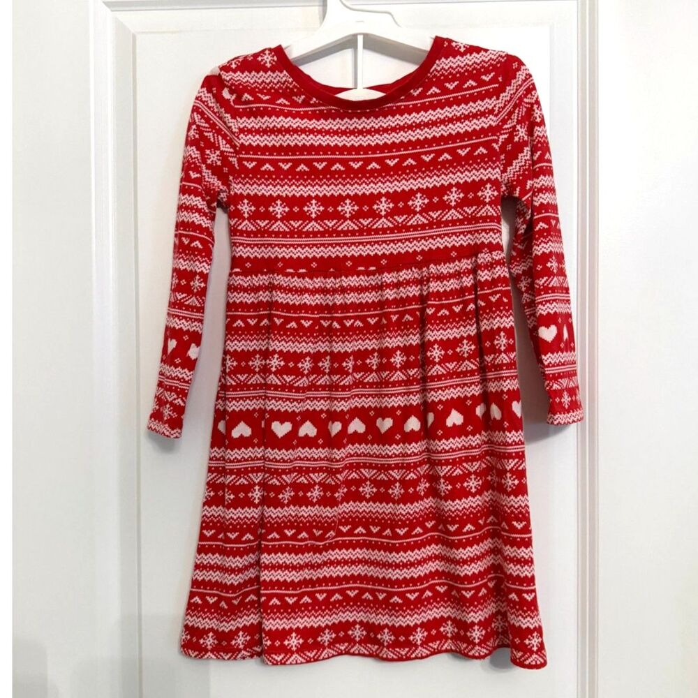 Old Navy Girls 5T Red & White Fair Isle Christmas Holiday Dress